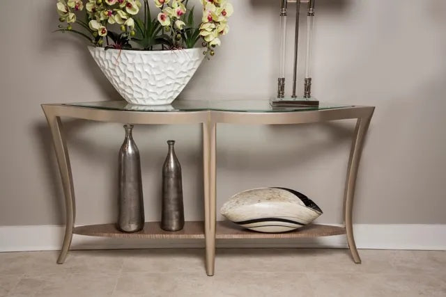 AICO Malibu Crest Console Table w/Glass in Chardonnay