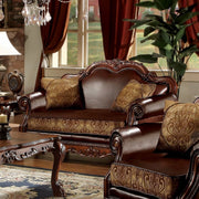 dresden-brown-leatherette-chenille-cherry-oak-loveseat-w-2-pillows-1