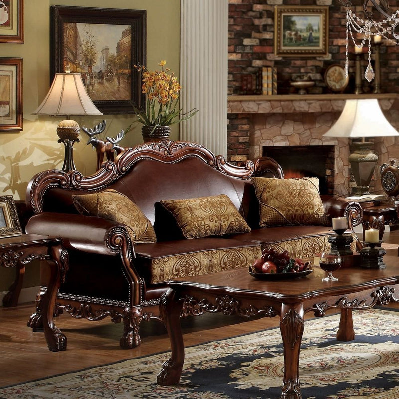 dresden-brown-leatherette-chenille-cherry-oak-sofa-w-3-pillows-1
