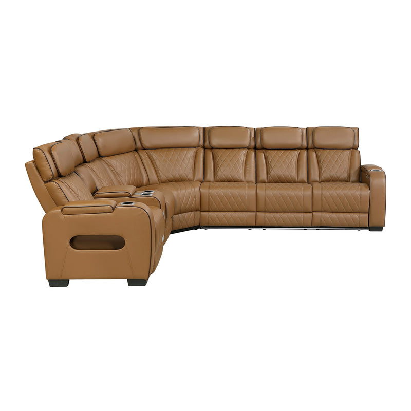 fairway-brown-3-3-piece-power-reclining-sectional-with-left-side-console-drop-down-cup-holders-power-headrests-storage-arms-top-and-side-cup-holders-reading-lights-charging-ports-wireless-speakers-two-wireless-chargers-and-led-lighting-3