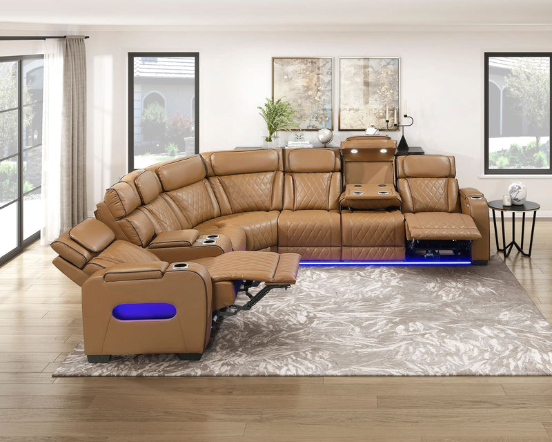 fairway-brown-3-3-piece-power-reclining-sectional-with-left-side-console-drop-down-cup-holders-power-headrests-storage-arms-top-and-side-cup-holders-reading-lights-charging-ports-wireless-speakers-two-wireless-chargers-and-led-lighting-8