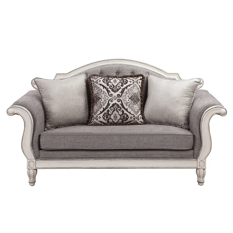 florian-gray-fabric-antique-white-loveseat-w-3-pillows-1