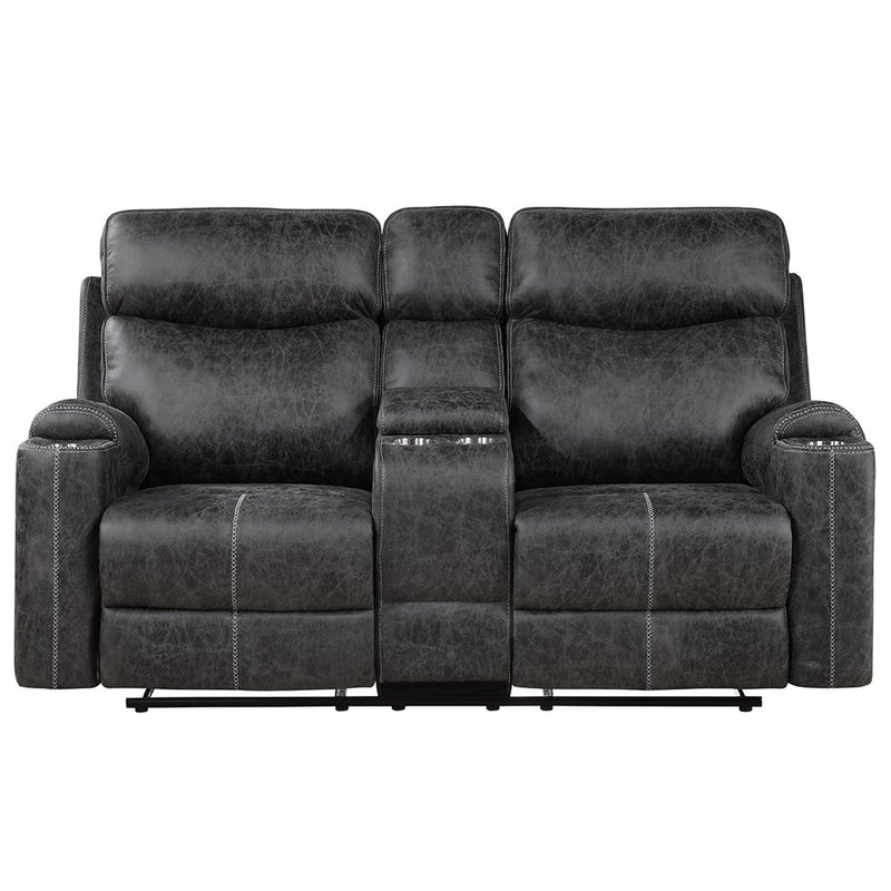 hirah-dark-gray-polished-microfiber-motion-loveseat-w-console-usb-port-3