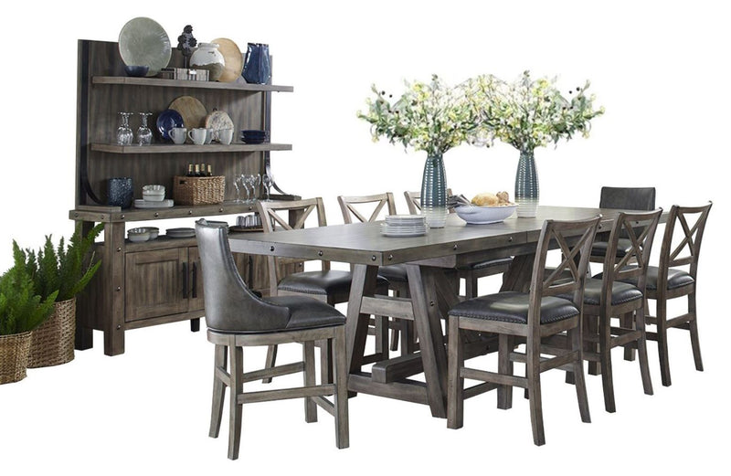 Parker House Lodge Dining Counter Table with 2 Sling Stools 6 X-Back Stools Buffet with Hutch