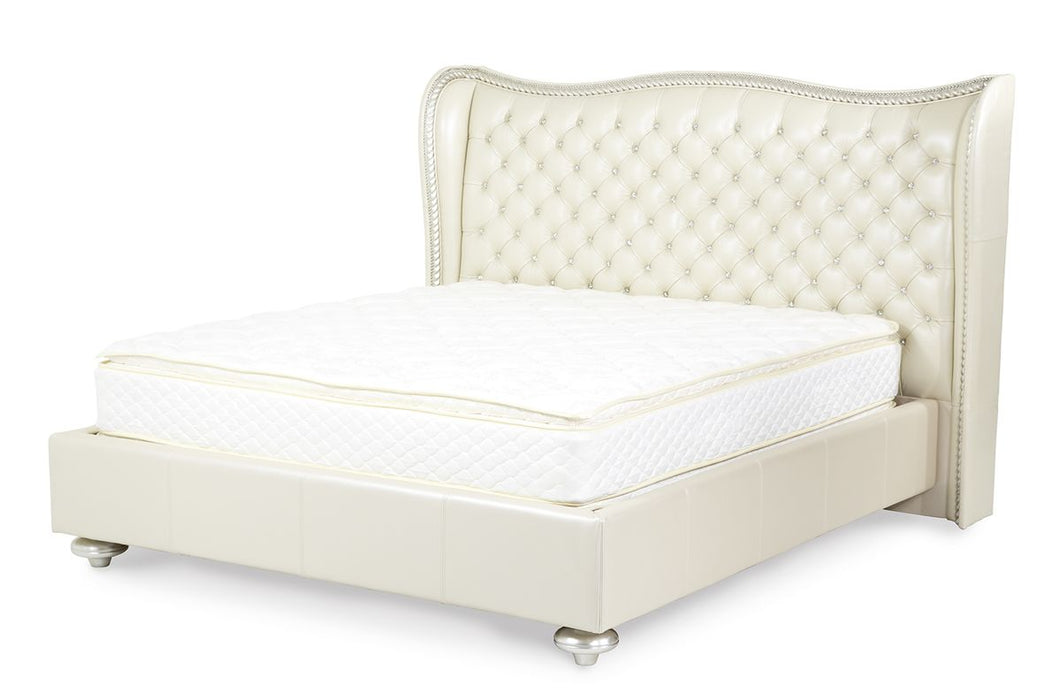 AICO Hollywood Swank King Upholstered Platform Bed in Pearl