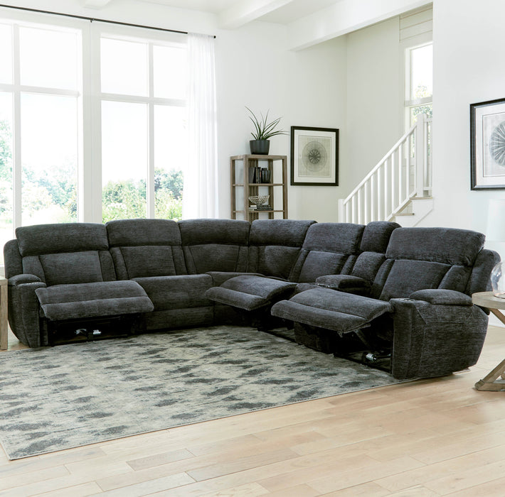 Parker Living Dalton - Lucky Charcoal 6 Piece Modular Power Reclining Sectional with Power Adjustable Headrests