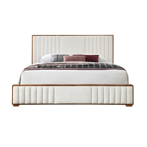 kaleea-beige-chenille-walnut-queen-bed-2
