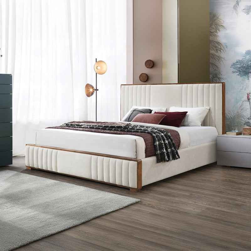 kaleea-beige-chenille-walnut-queen-bed-9