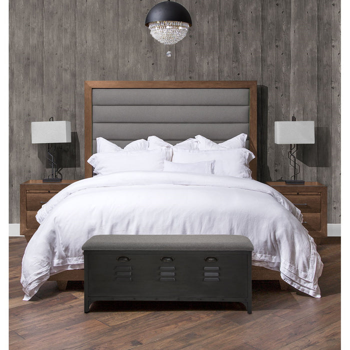 AICO Brooklyn Walk King Channel Tufted Panel Bed in Burnt Umber