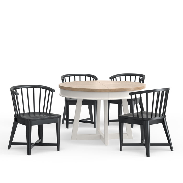 Parker House Americana Modern Dining 48-66" Round Dining Table and 4 Black Barrel Chairs