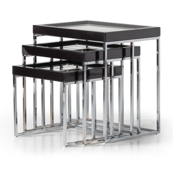 AICO Furniture Carmela Nesting Tables in Glossy Charcoal Sand