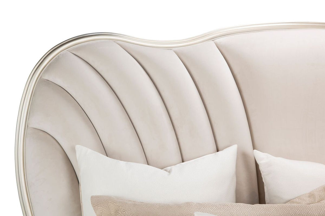 AICO London Place King Upholstered Panel Bed in Creamy Pearl