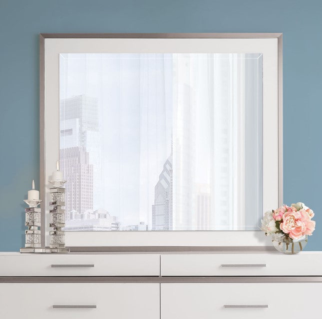 AICO Marquee Wall Mirror in Cloud White