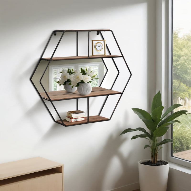 metal-24-hexagon-wall-shelf-w-mirror-brown-8