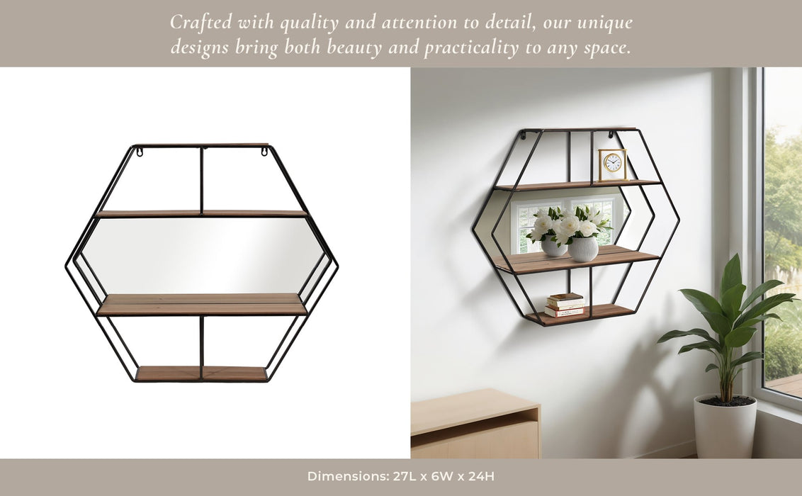 metal-24-hexagon-wall-shelf-w-mirror-brown-9