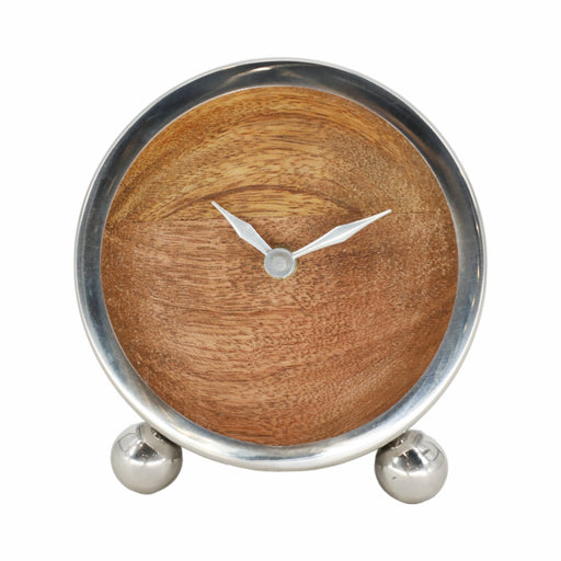 metal-5-round-wood-face-table-clock-silver-1