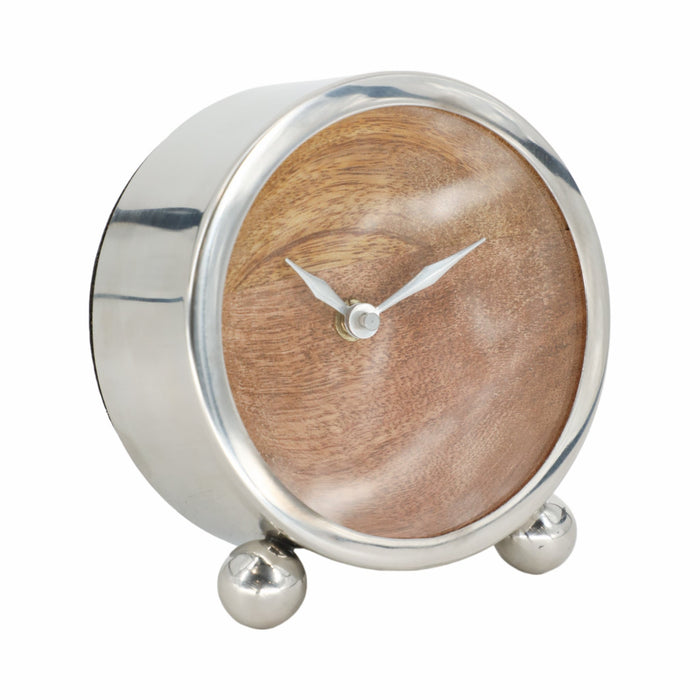 metal-5-round-wood-face-table-clock-silver-2