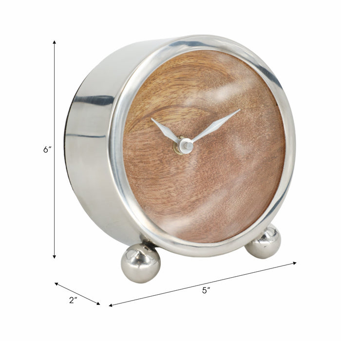 metal-5-round-wood-face-table-clock-silver-8