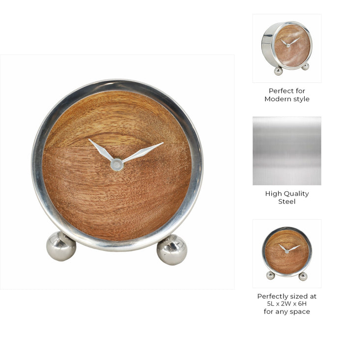 metal-5-round-wood-face-table-clock-silver-9