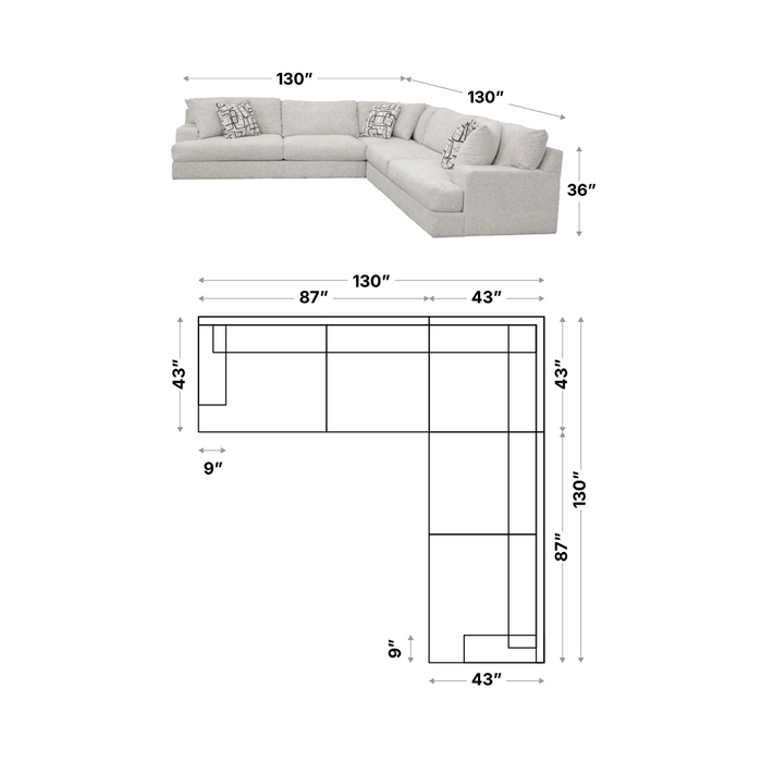 MOD #305 L shape Sectional 3pc Victoria Keyboard
