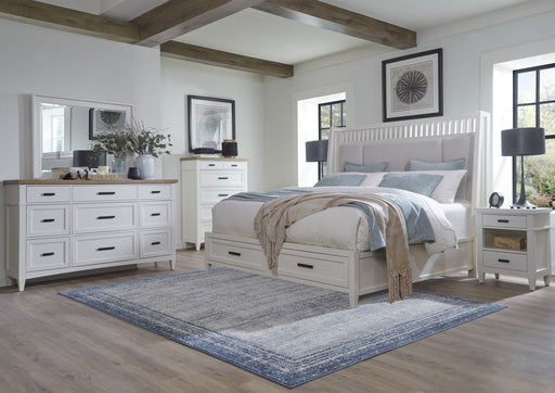 Parker House Americana Modern Bedroom Queen Shelter Bed 2 Nightstands Dresser with Mirror and Chest