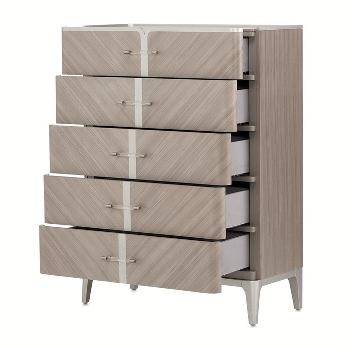 AICO Lanterna Highboy Chest in Silver Mist