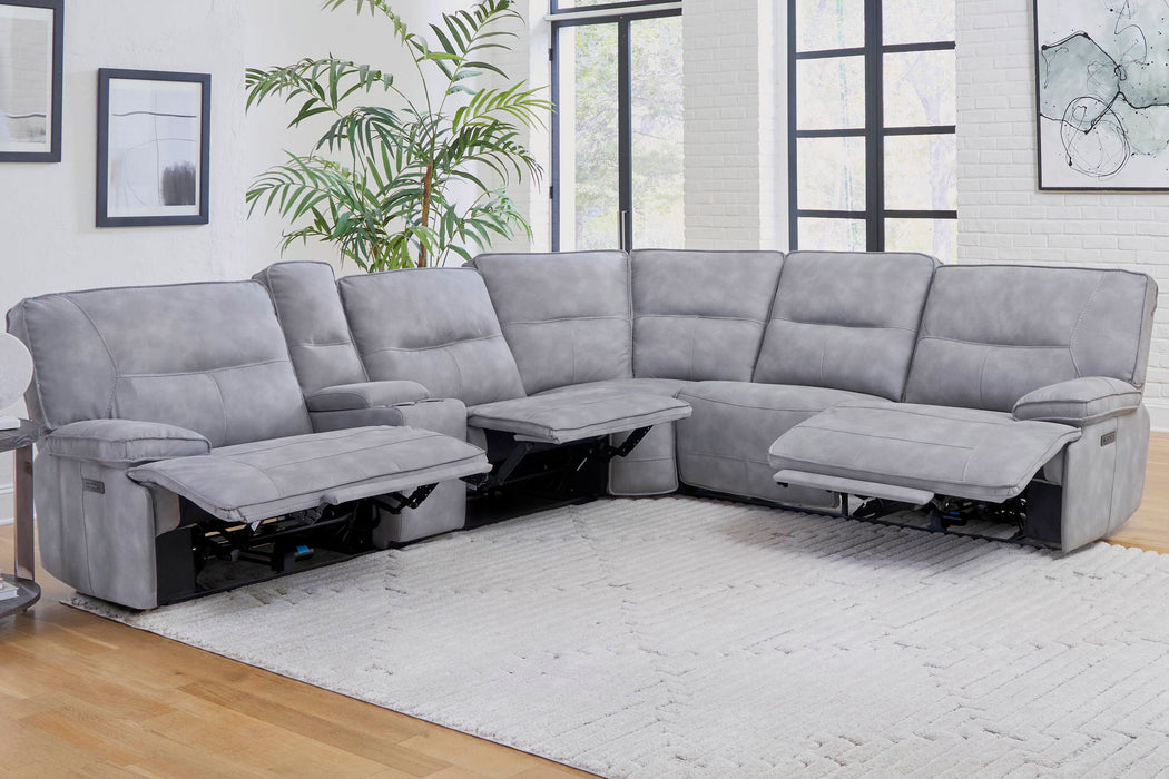 Parker Living Gladiator - Sky 6 Piece Modular Power Reclining Sectional with Power Adjustable Headrests