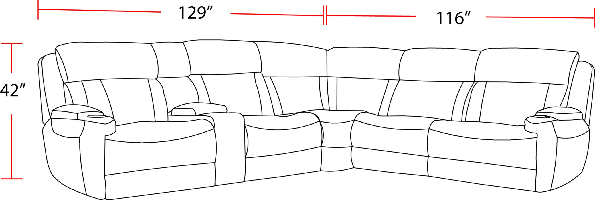 Parker Living Dalton - Lucky Charcoal 6 Piece Modular Power Reclining Sectional with Power Adjustable Headrests