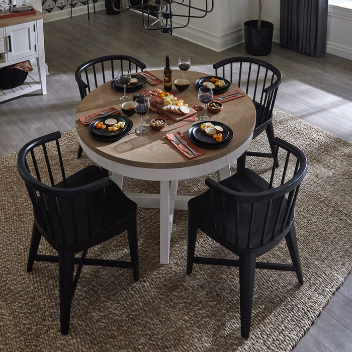 Parker House Americana Modern Dining 48-66" Round Dining Table and 4 Black Barrel Chairs