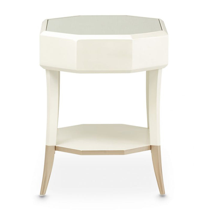 AICO La Rachelle Octagonal End Table w/ Drawer in Medium Champagne