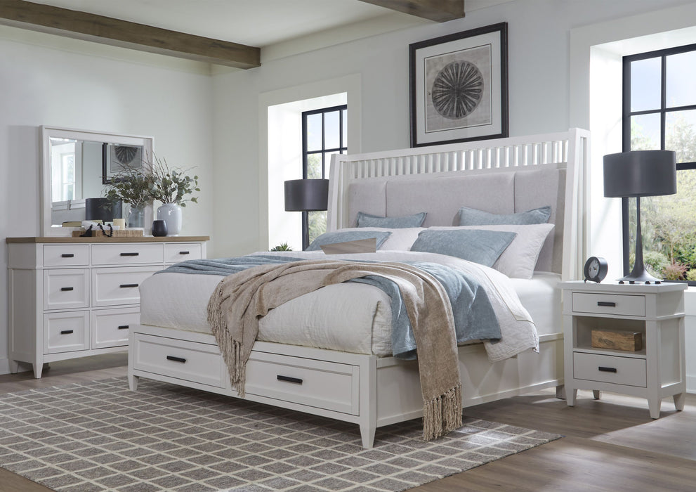 Parker House Americana Modern Bedroom King Shelter Bed with 2 Nightstands and Dresser with Mirror