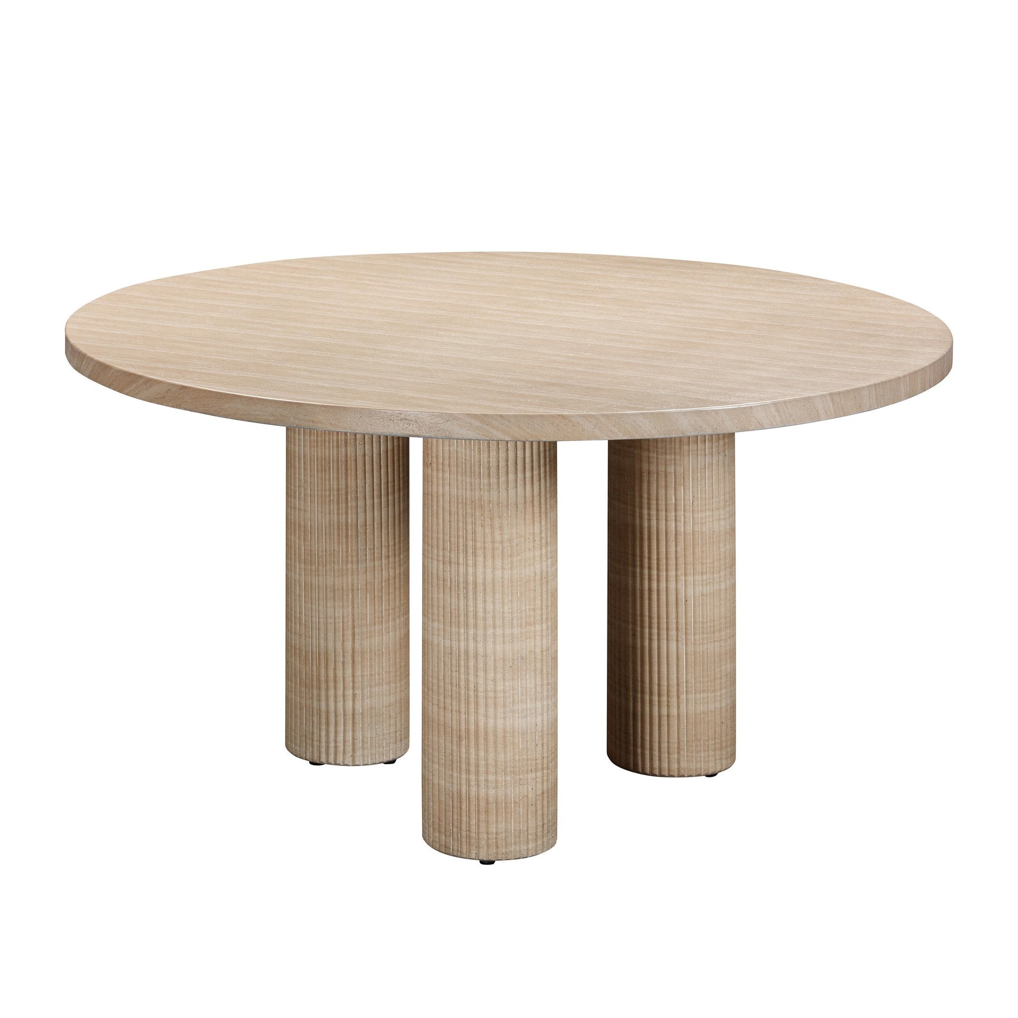 Patti Textured Faux Travertine Indoor / Outdoor Round Dining Table ...