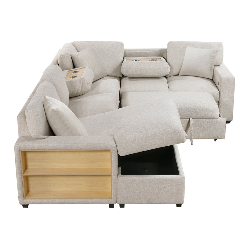pompano-beige-4-sectional-with-left-chaise-pull-out-bed-hidden-storages-and-shelves-charging-ports-2