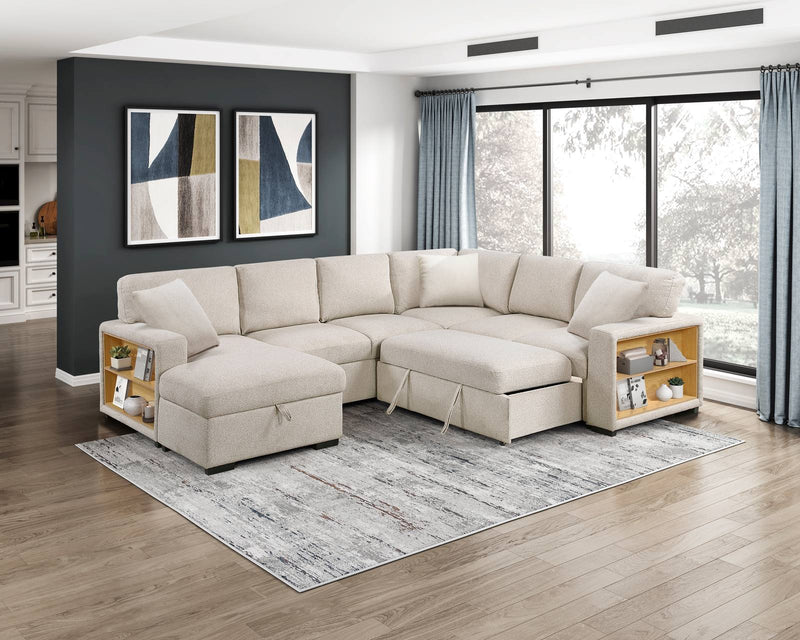 pompano-beige-4-sectional-with-left-chaise-pull-out-bed-hidden-storages-and-shelves-charging-ports-5