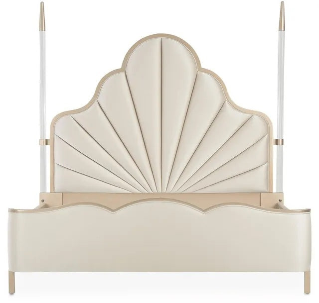 AICO Malibu Crest King Scalloped Poster Bed in Chardonnay