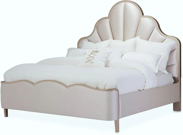 AICO Malibu Crest King Scalloped Panel Bed in Chardonnay