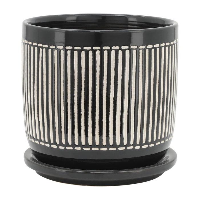 s-2-5-6-vertical-lines-planter-w-saucer-black-3