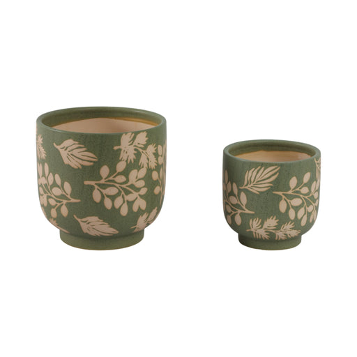s-2-6-8-hand-painted-leaves-planters-green-tan-1