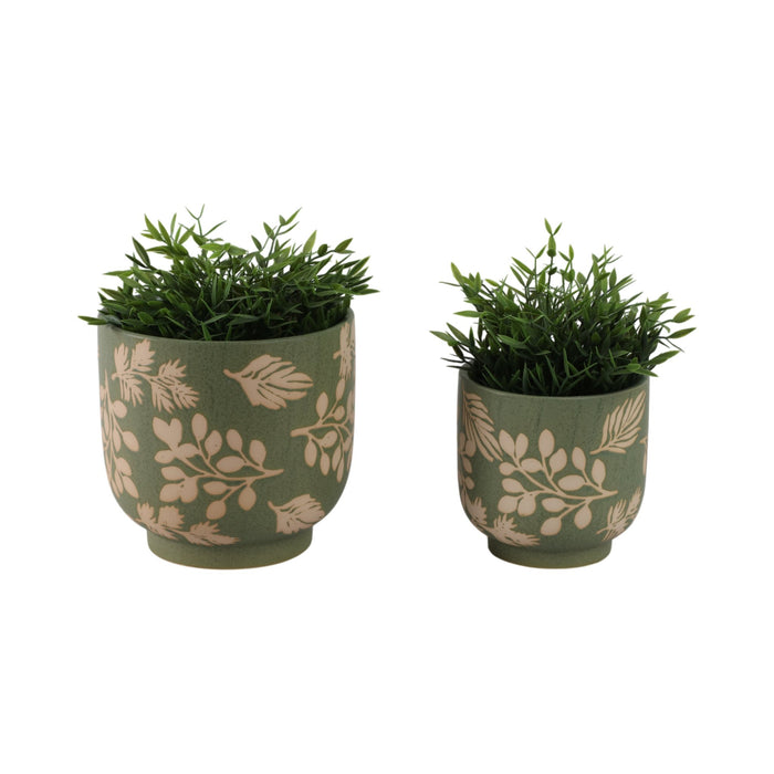 s-2-6-8-hand-painted-leaves-planters-green-tan-2