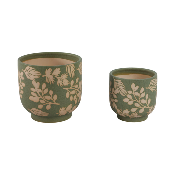 s-2-6-8-hand-painted-leaves-planters-green-tan-4