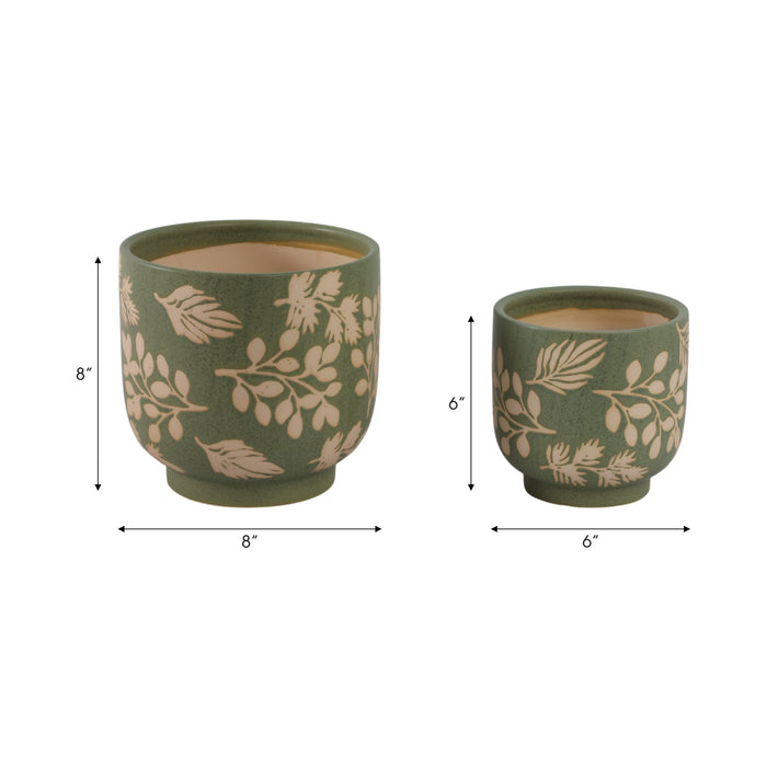 s-2-6-8-hand-painted-leaves-planters-green-tan-8