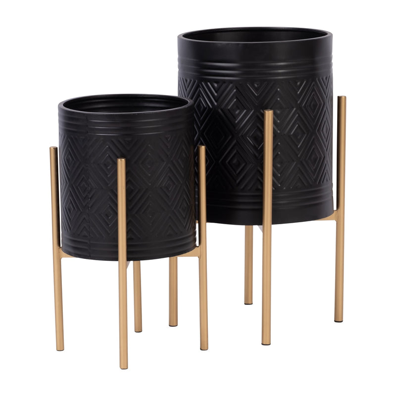 s-2-aztec-planter-on-metal-stand-black-gold-1