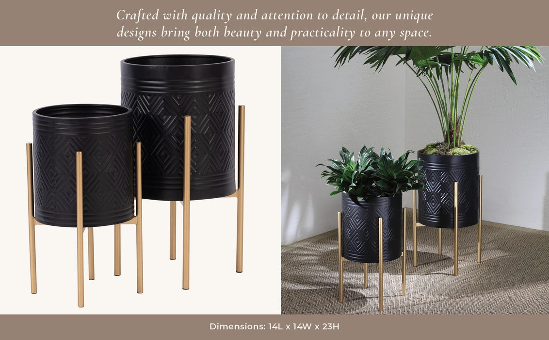 s-2-aztec-planter-on-metal-stand-black-gold-11