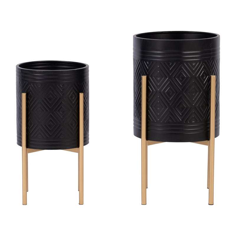 s-2-aztec-planter-on-metal-stand-black-gold-3