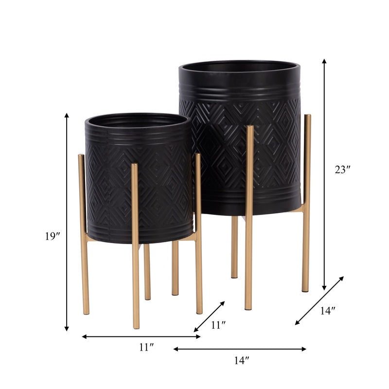 s-2-aztec-planter-on-metal-stand-black-gold-4