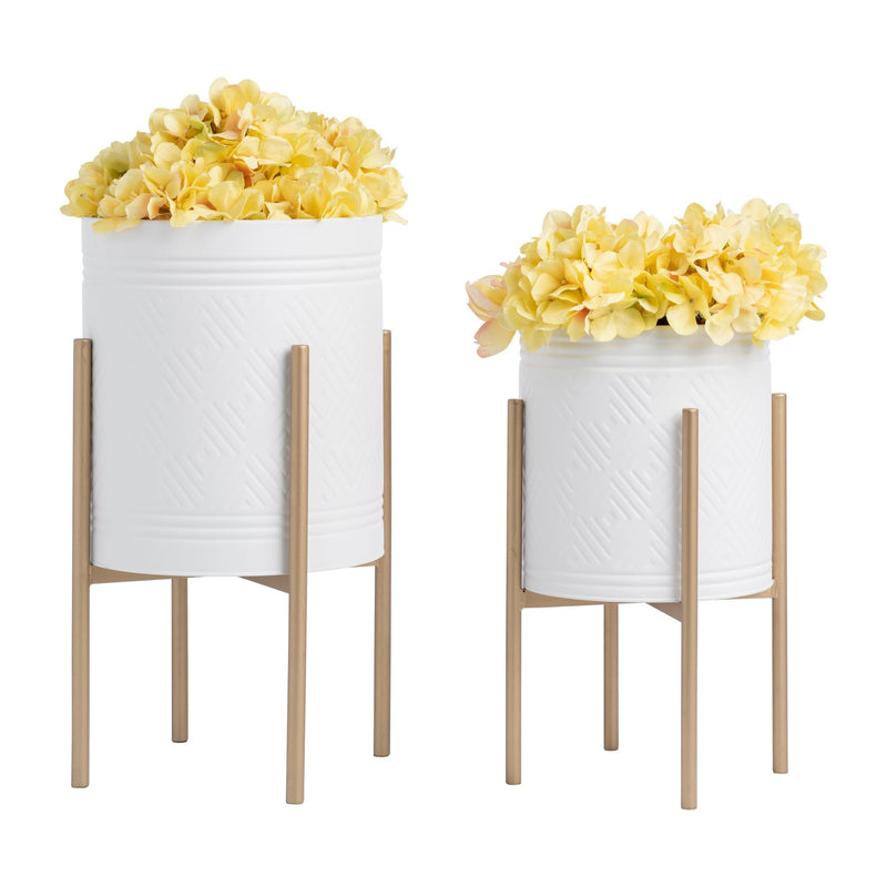 s-2-aztec-planter-on-metal-stand-white-gold-2