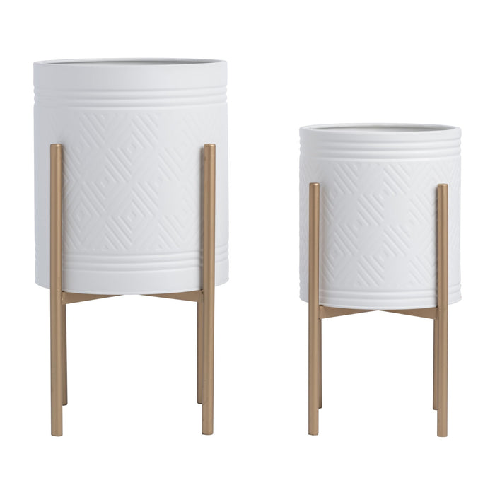 s-2-aztec-planter-on-metal-stand-white-gold-3