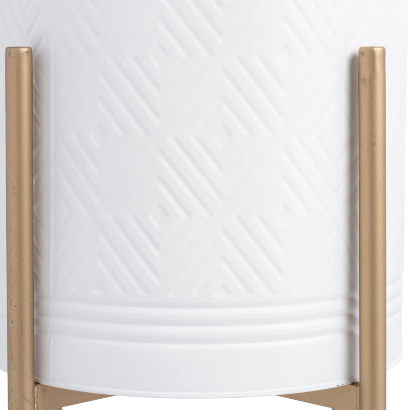 s-2-aztec-planter-on-metal-stand-white-gold-4