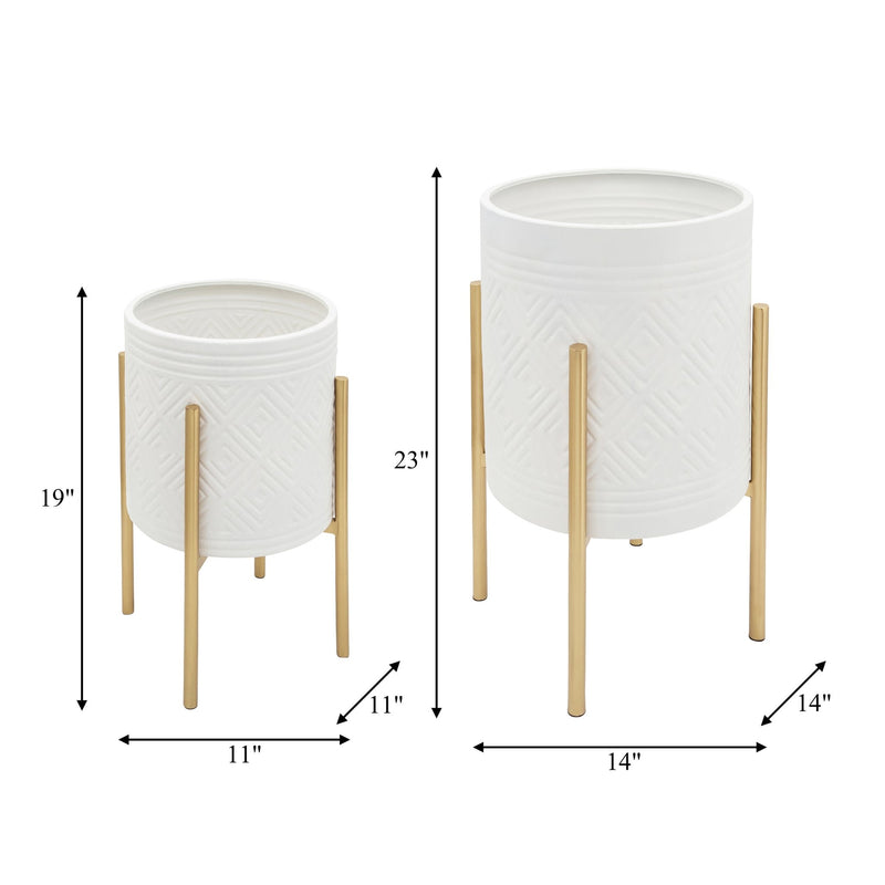 s-2-aztec-planter-on-metal-stand-white-gold-8