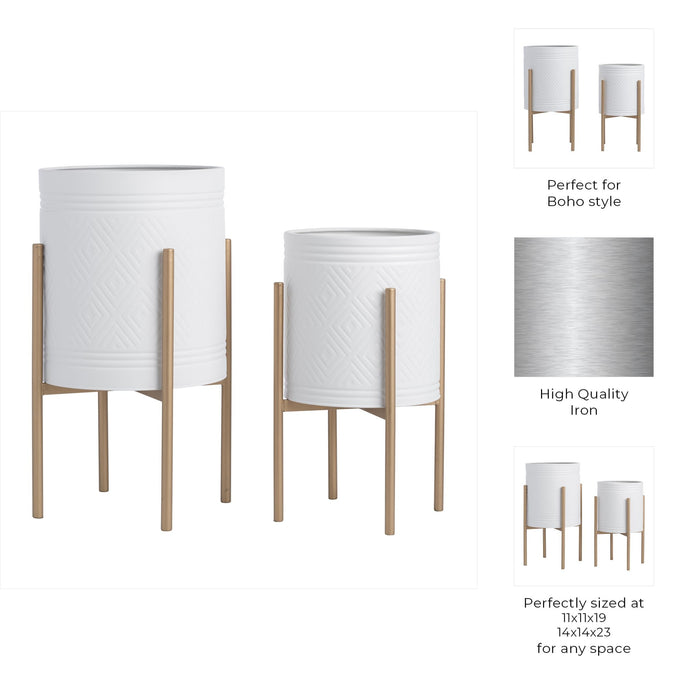 s-2-aztec-planter-on-metal-stand-white-gold-9